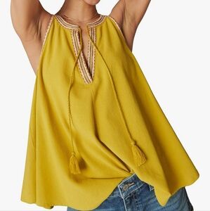 Lucky Brand Chartreuse Sleeveless Tank Top with Tie Front